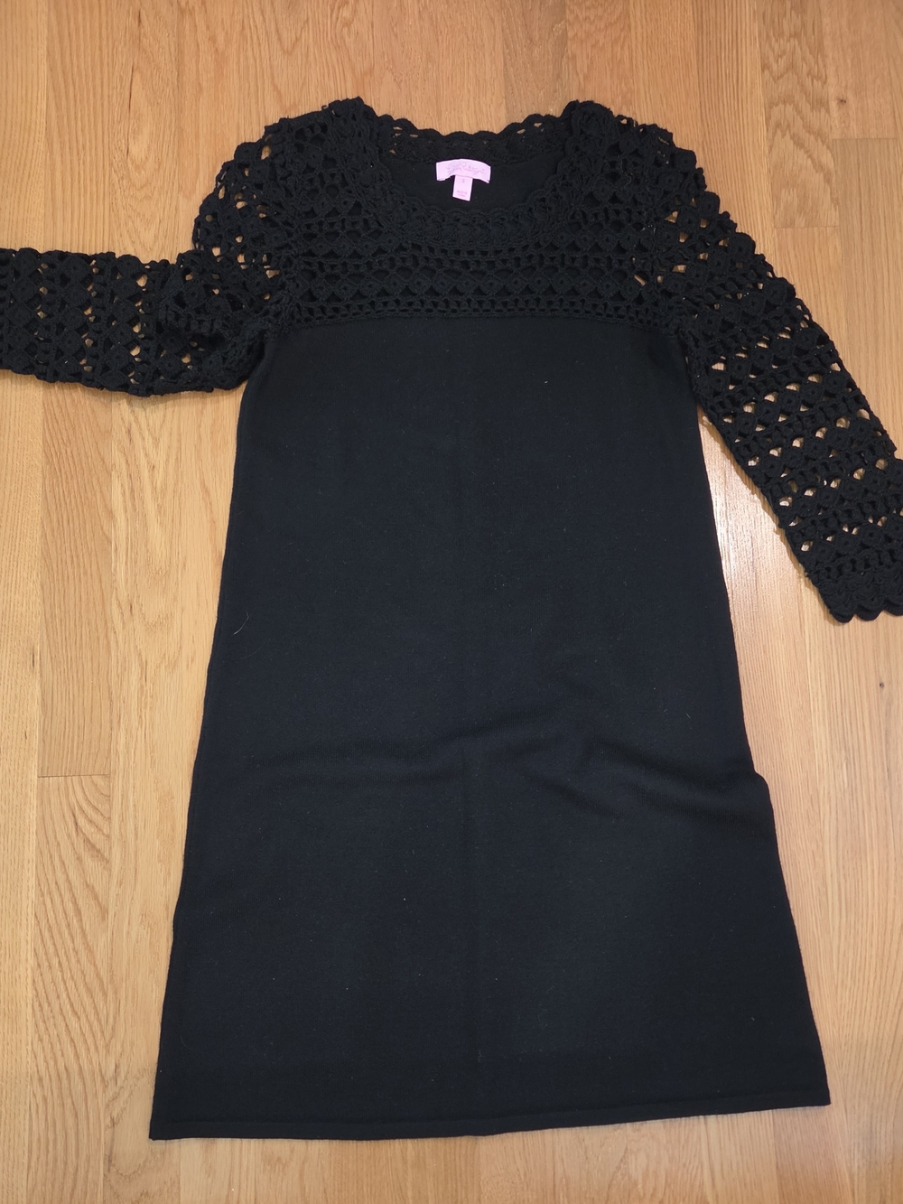 Lilly Pulitzer Black Crochet-Yoke Long Sleeve Dress